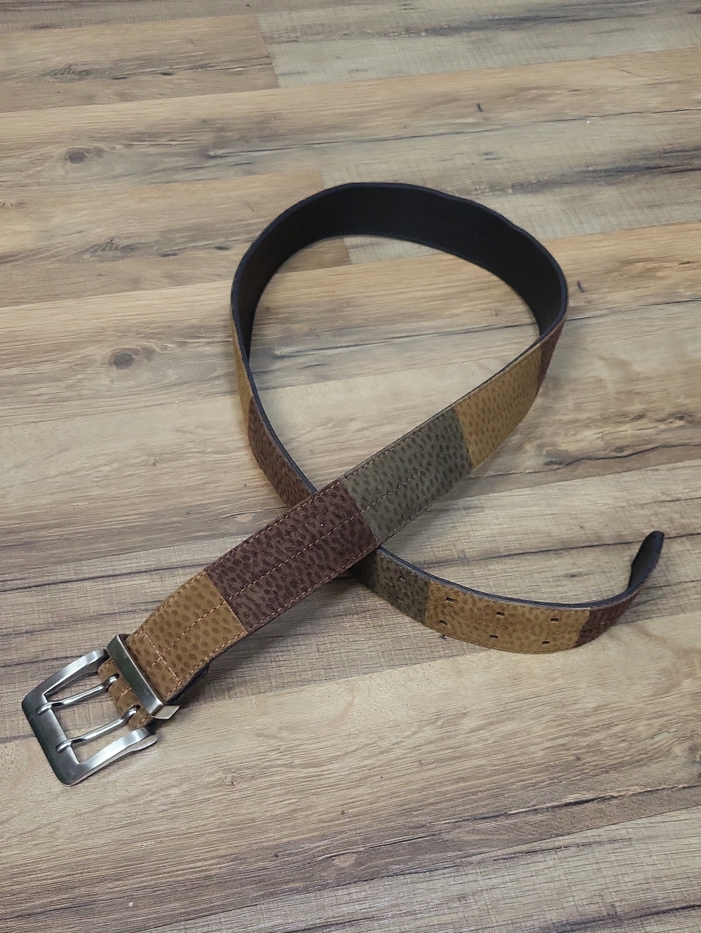 Brown Camel Loden Green Suede / Fauz Suede Double Tongue Belt